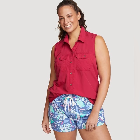 Eddie Bauer Mountain Ripstop Pink Box Pattern Sleeveless Shirt - Picture 3 of 12